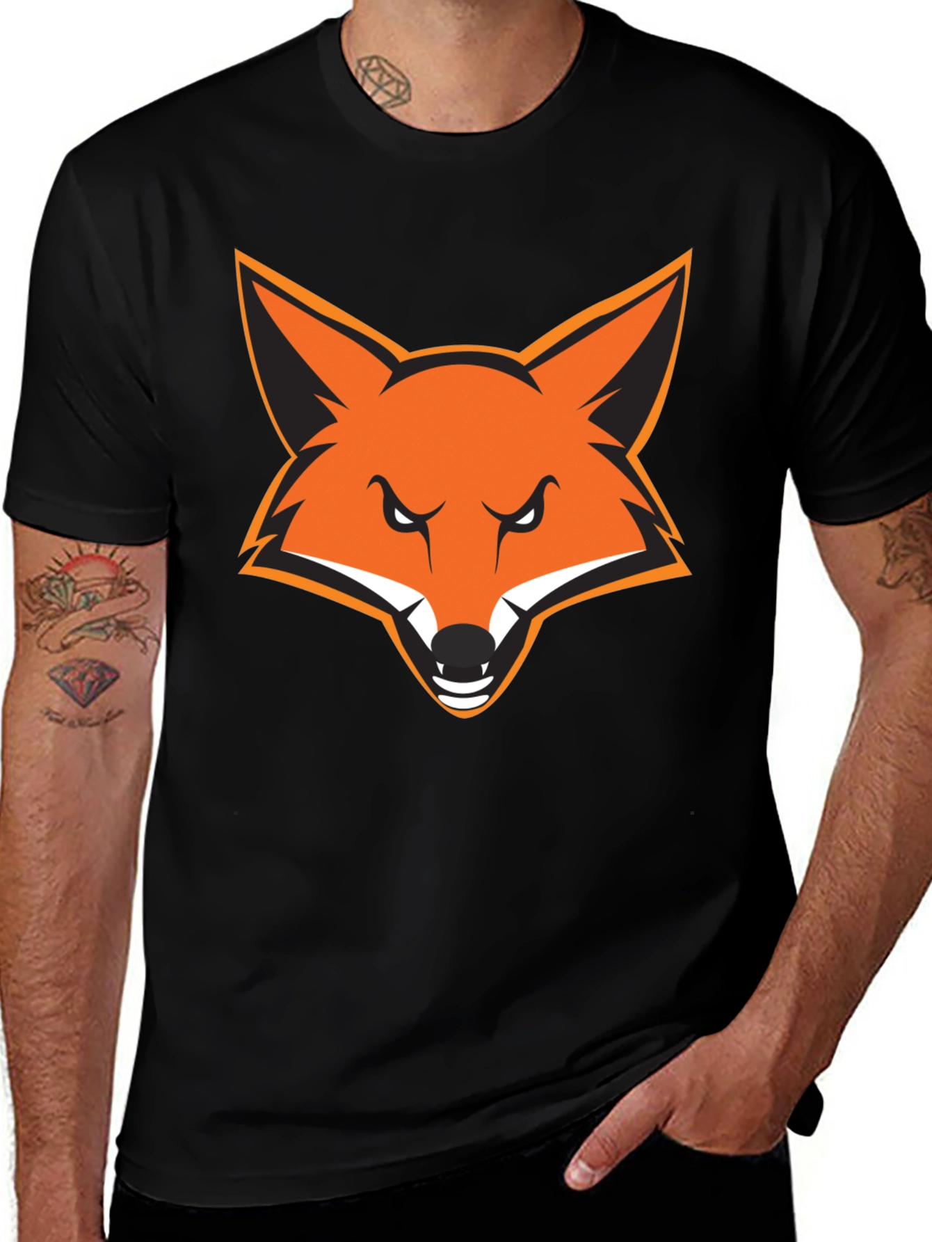 Mens Black T-Shirt with Bold Fox Graphic