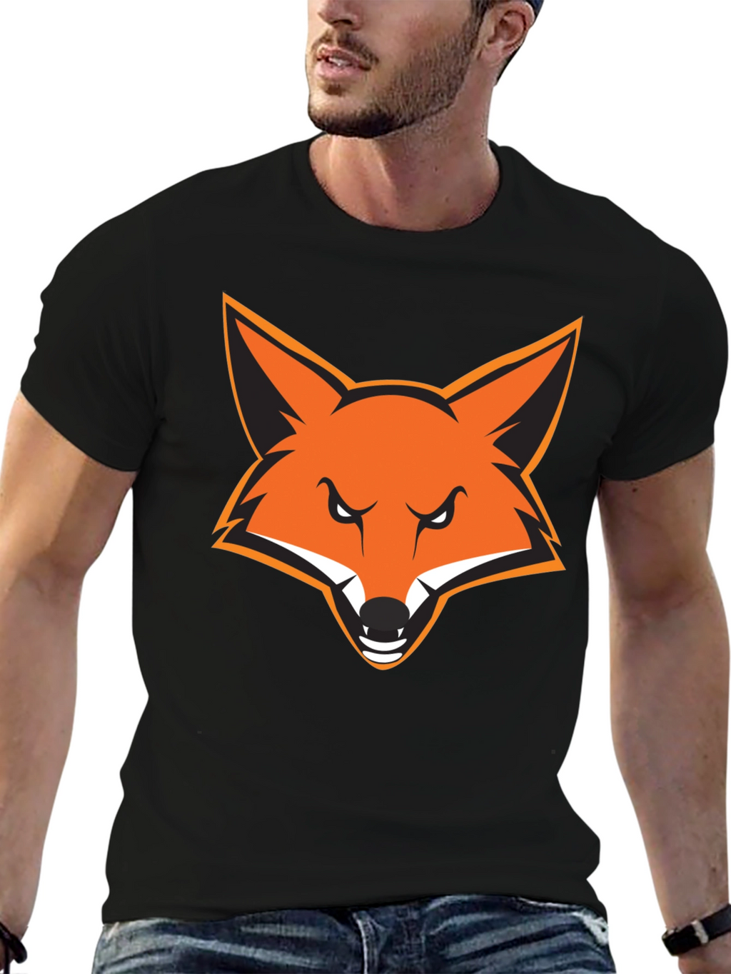 Mens Black T-Shirt with Bold Fox Graphic