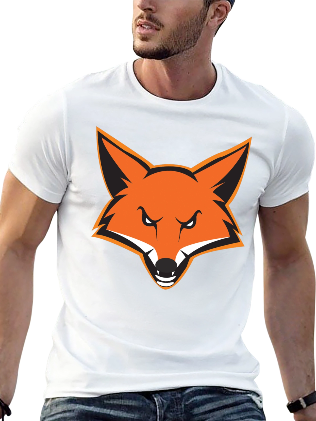 Mens Black T-Shirt with Bold Fox Graphic