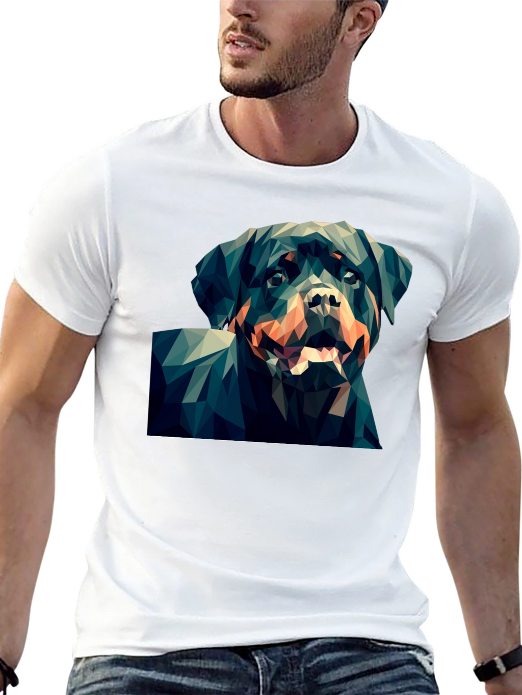 Geometric Rottweiler Graphic Tee - Black