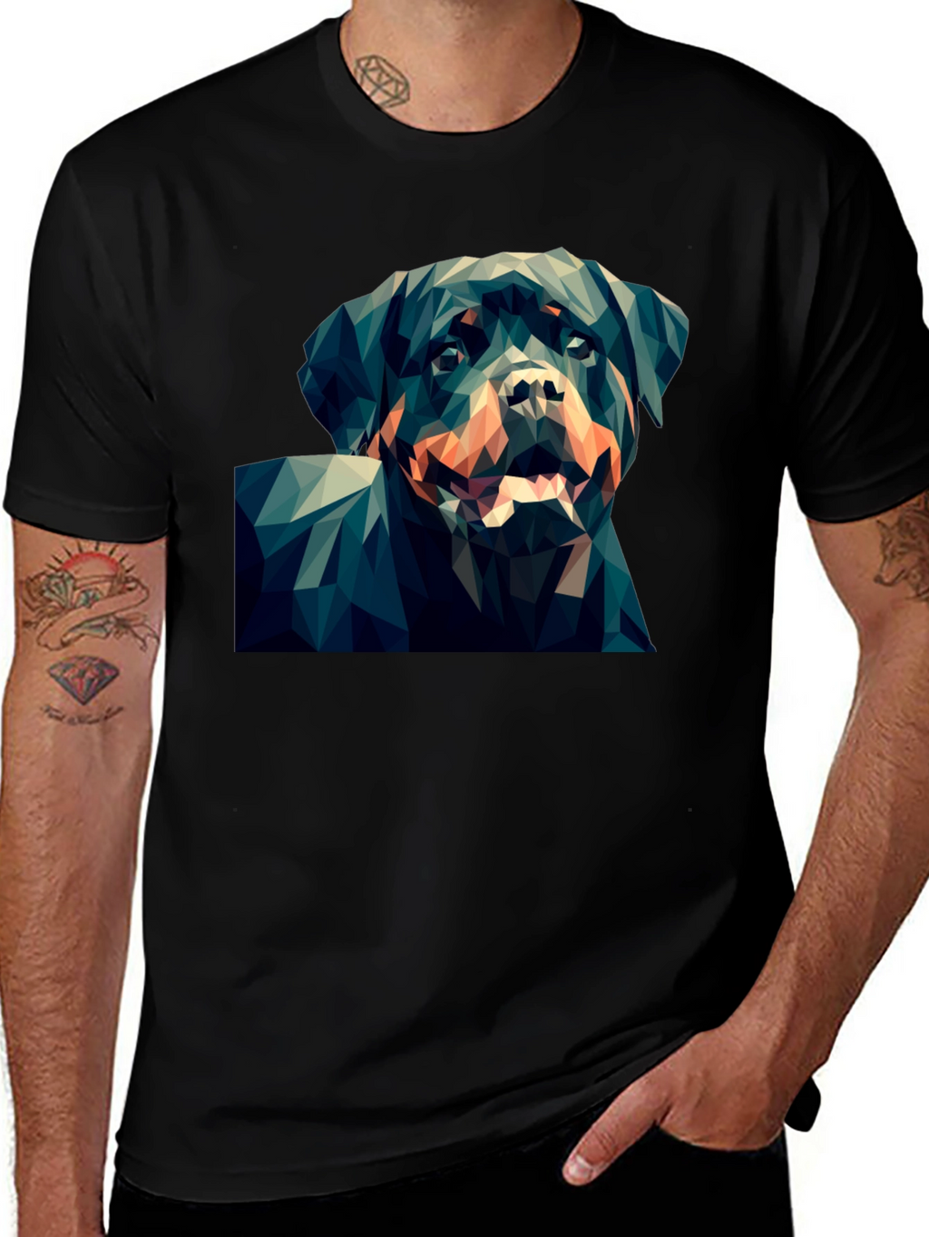 Geometric Rottweiler Graphic Tee - Black