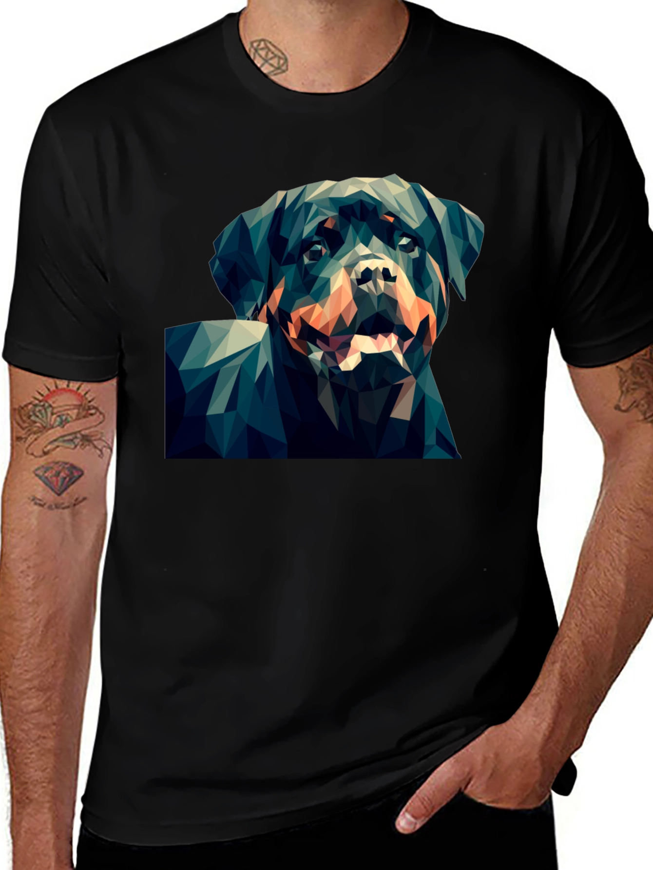 Geometric Rottweiler Graphic Tee - Black