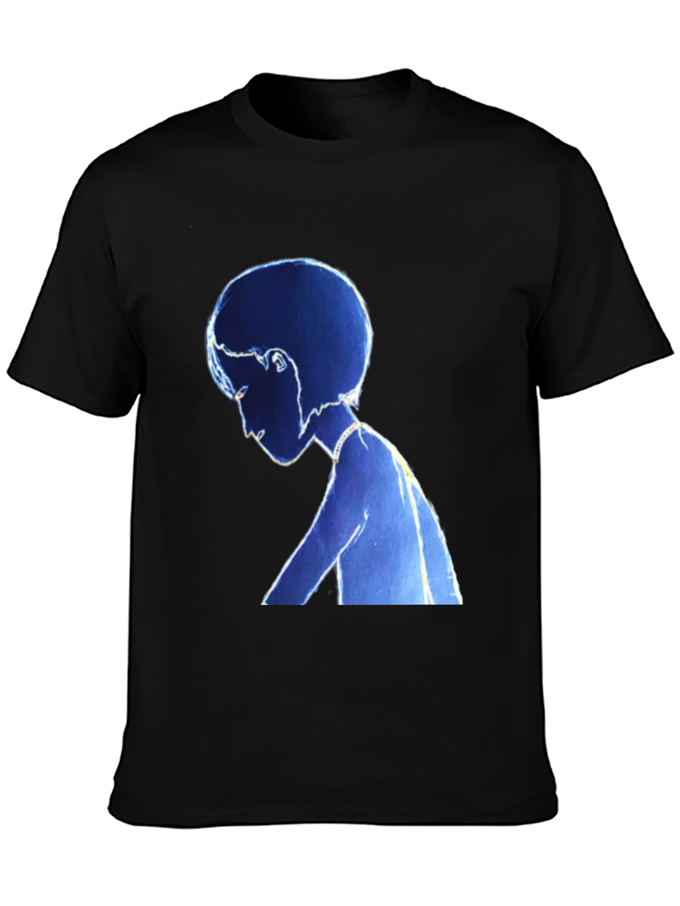 Stylized Blue Figure Black T-Shirt