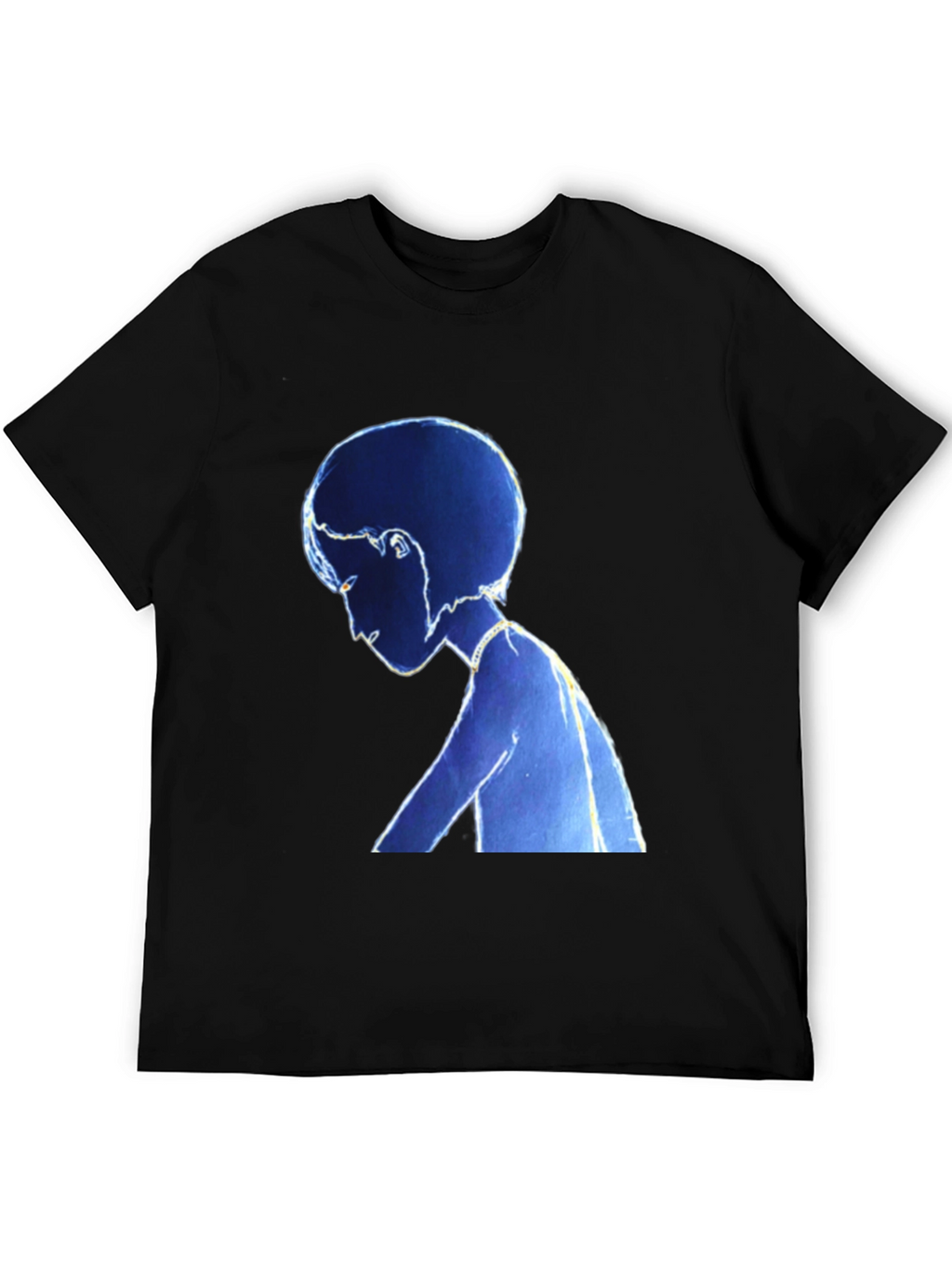Stylized Blue Figure Black T-Shirt