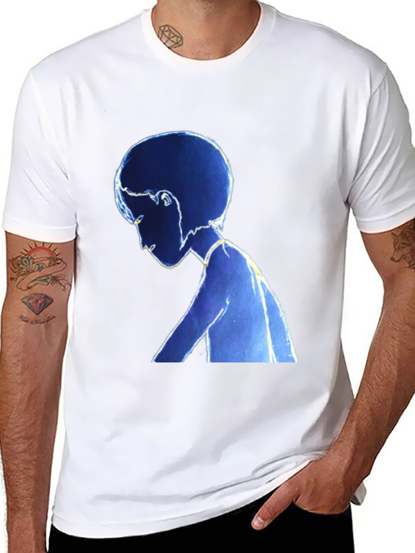 Stylized Blue Figure Black T-Shirt