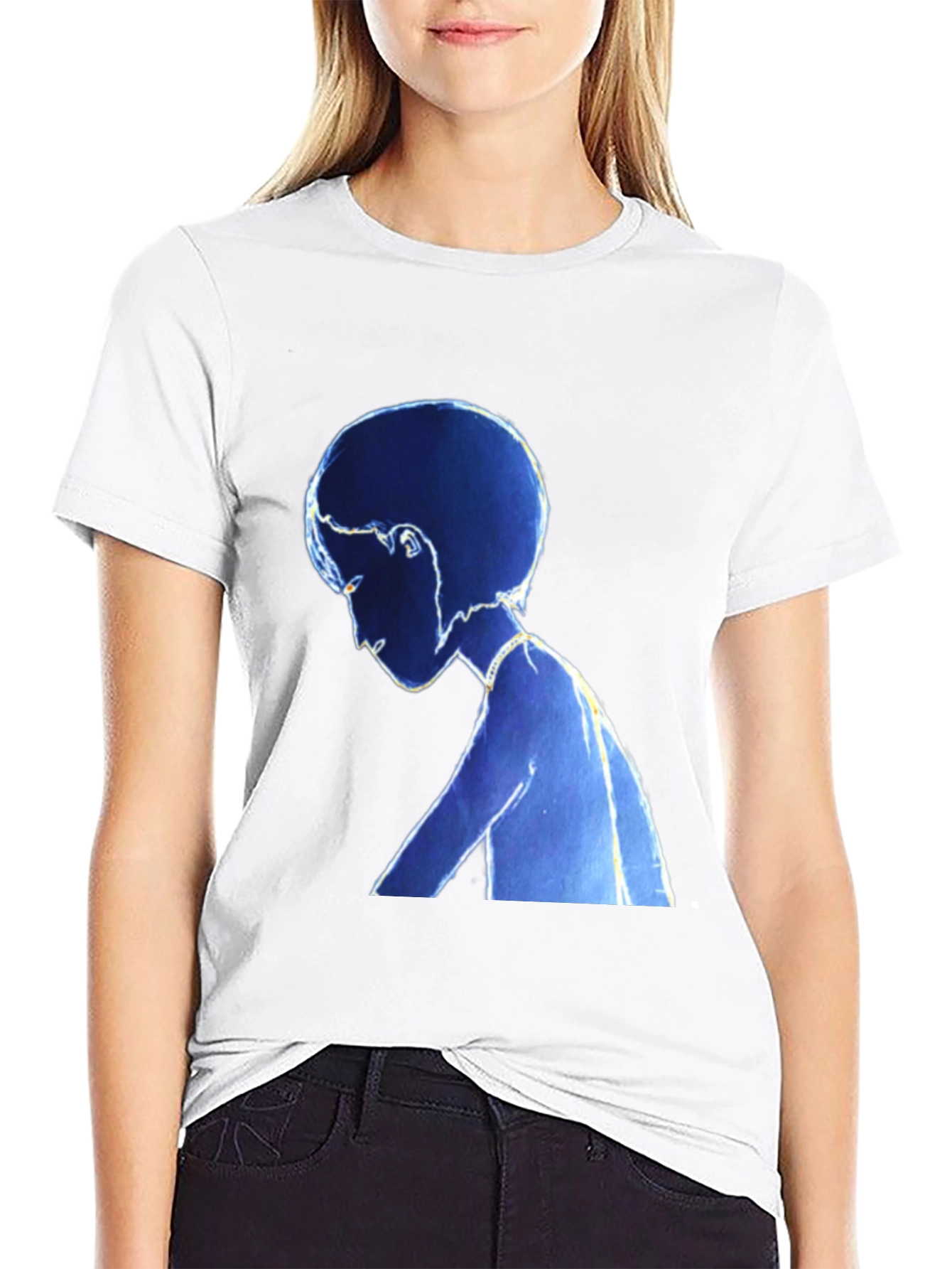 Stylized Blue Figure Black T-Shirt