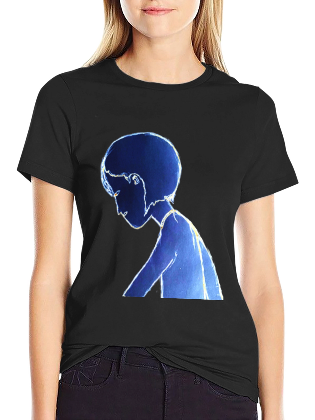Stylized Blue Figure Black T-Shirt