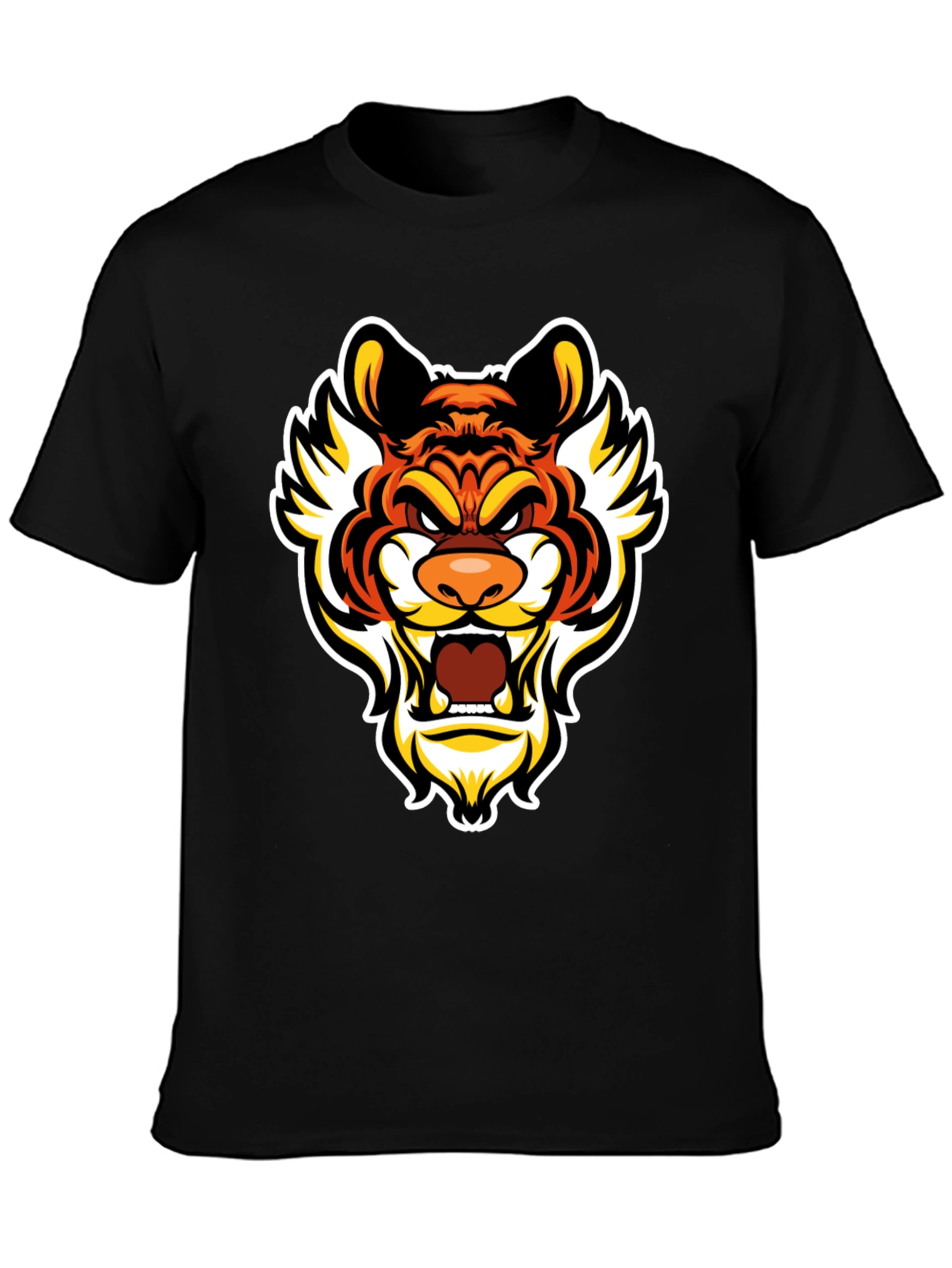 Bold Tiger Graphic Tee - Mens Black Cotton T-Shirt