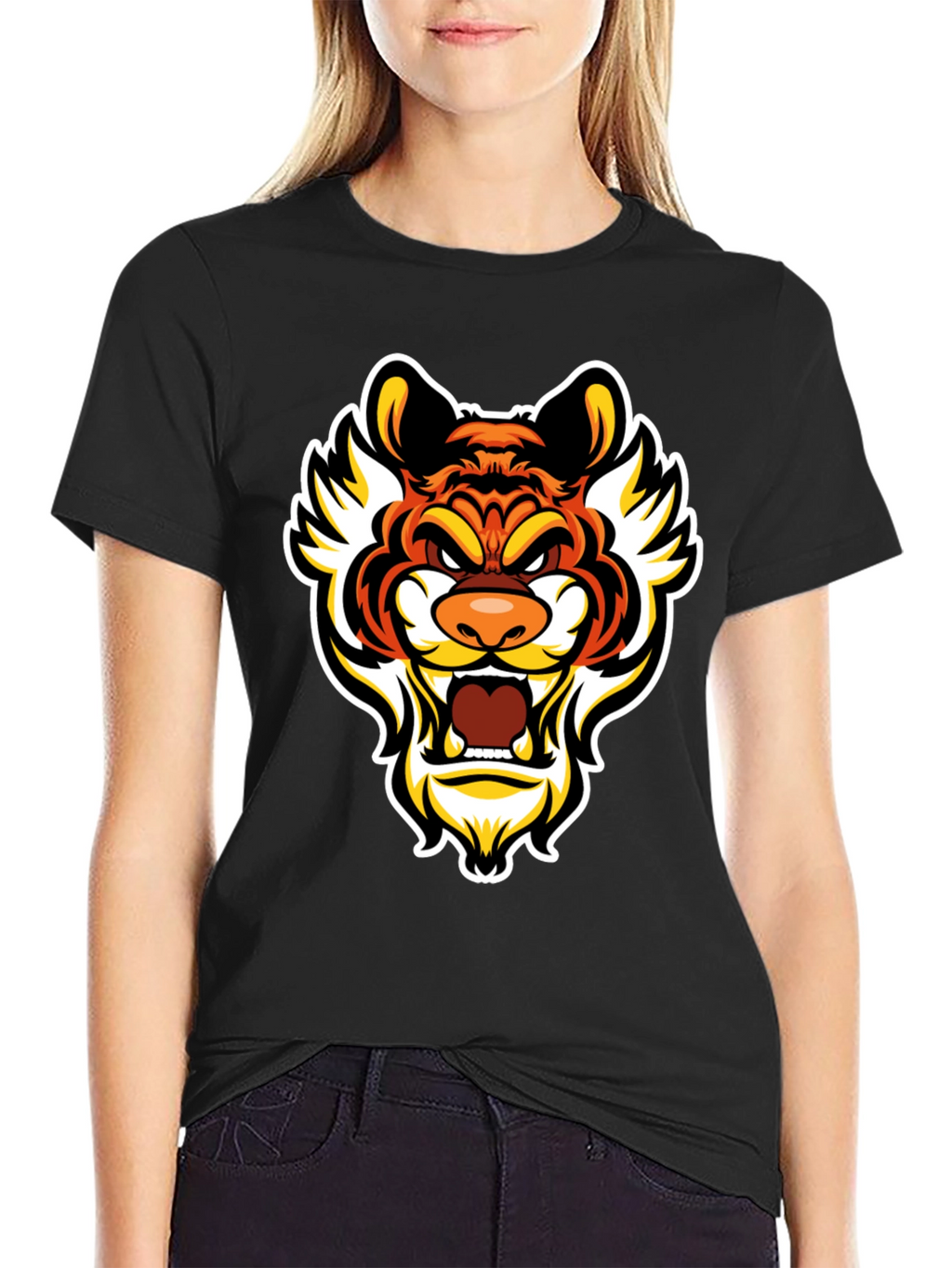 Bold Tiger Graphic Tee - Mens Black Cotton T-Shirt