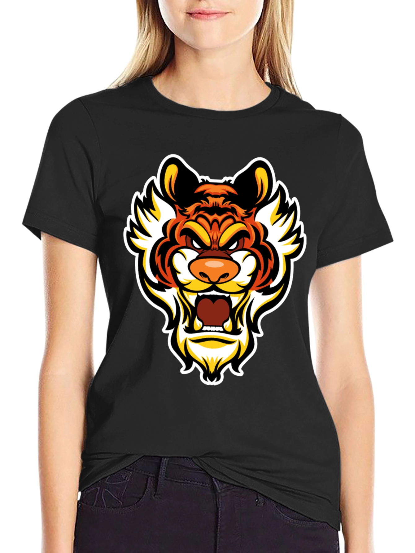 Bold Tiger Graphic Tee - Mens Black Cotton T-Shirt
