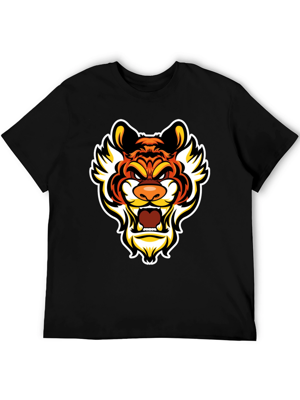 Bold Tiger Graphic Tee - Mens Black Cotton T-Shirt
