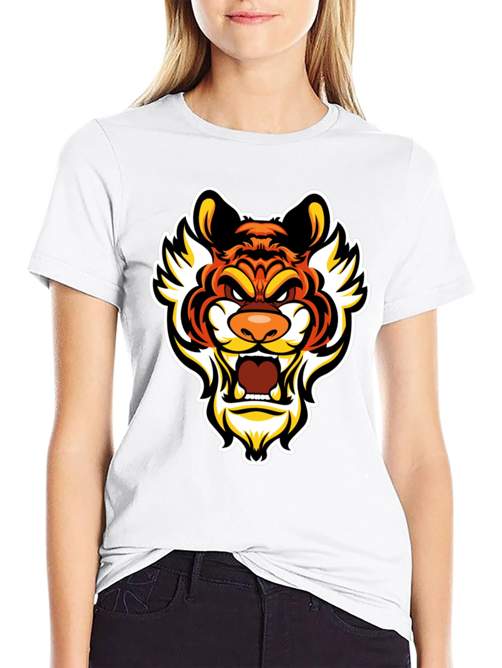 Bold Tiger Graphic Tee - Mens Black Cotton T-Shirt