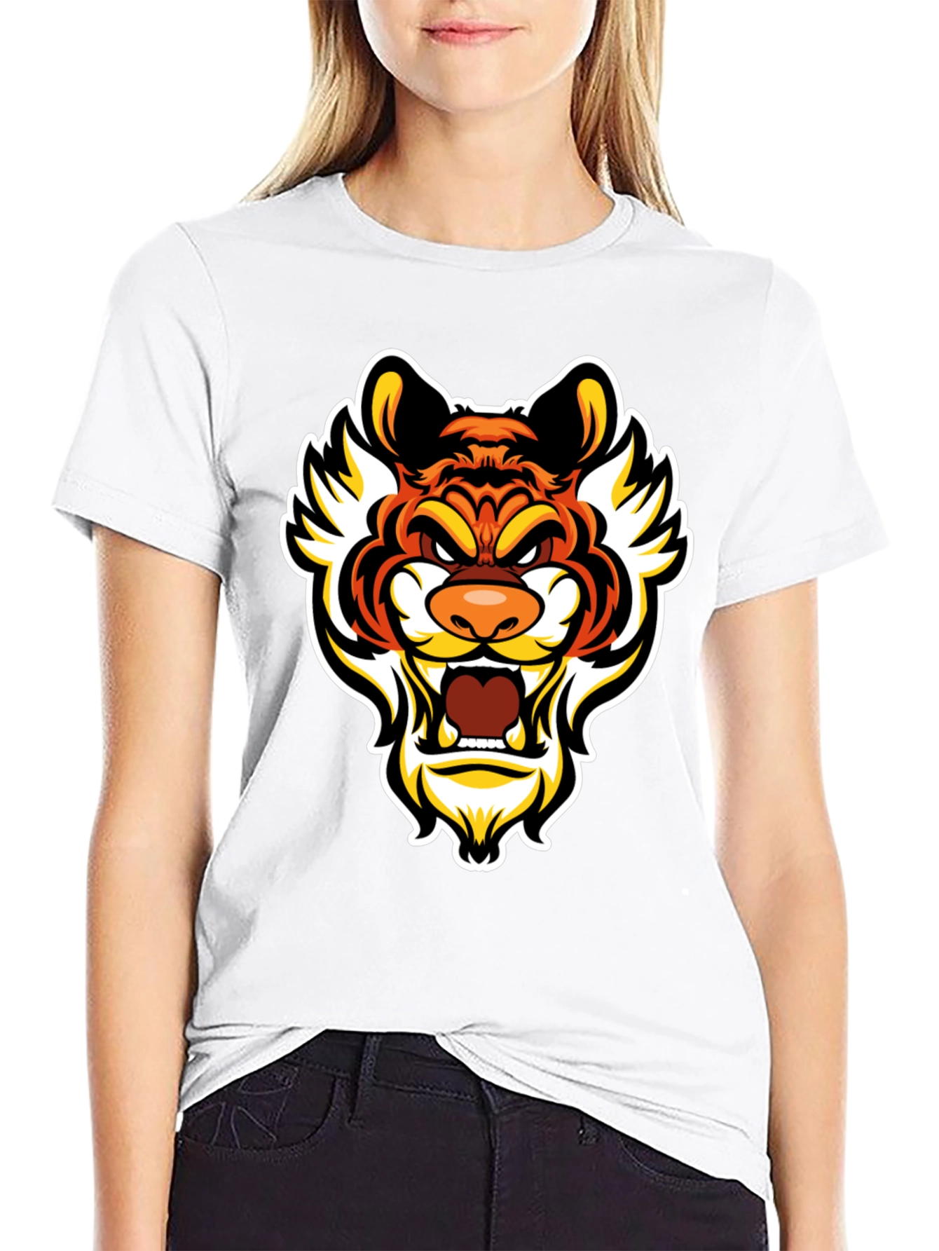 Bold Tiger Graphic Tee - Mens Black Cotton T-Shirt