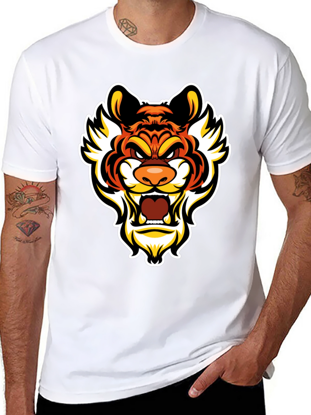 Bold Tiger Graphic Tee - Mens Black Cotton T-Shirt