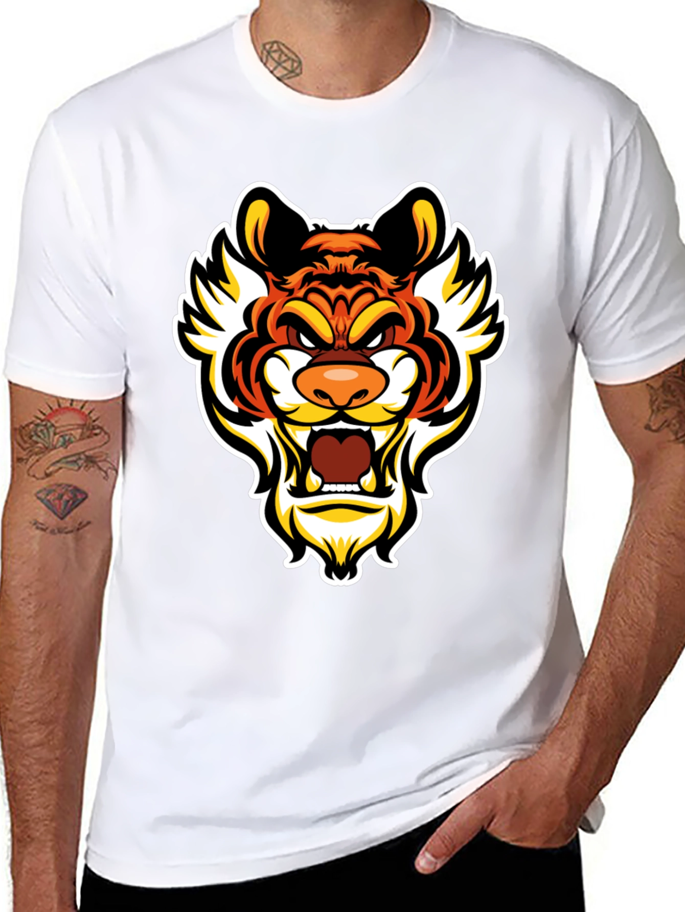 Bold Tiger Graphic Tee - Mens Black Cotton T-Shirt