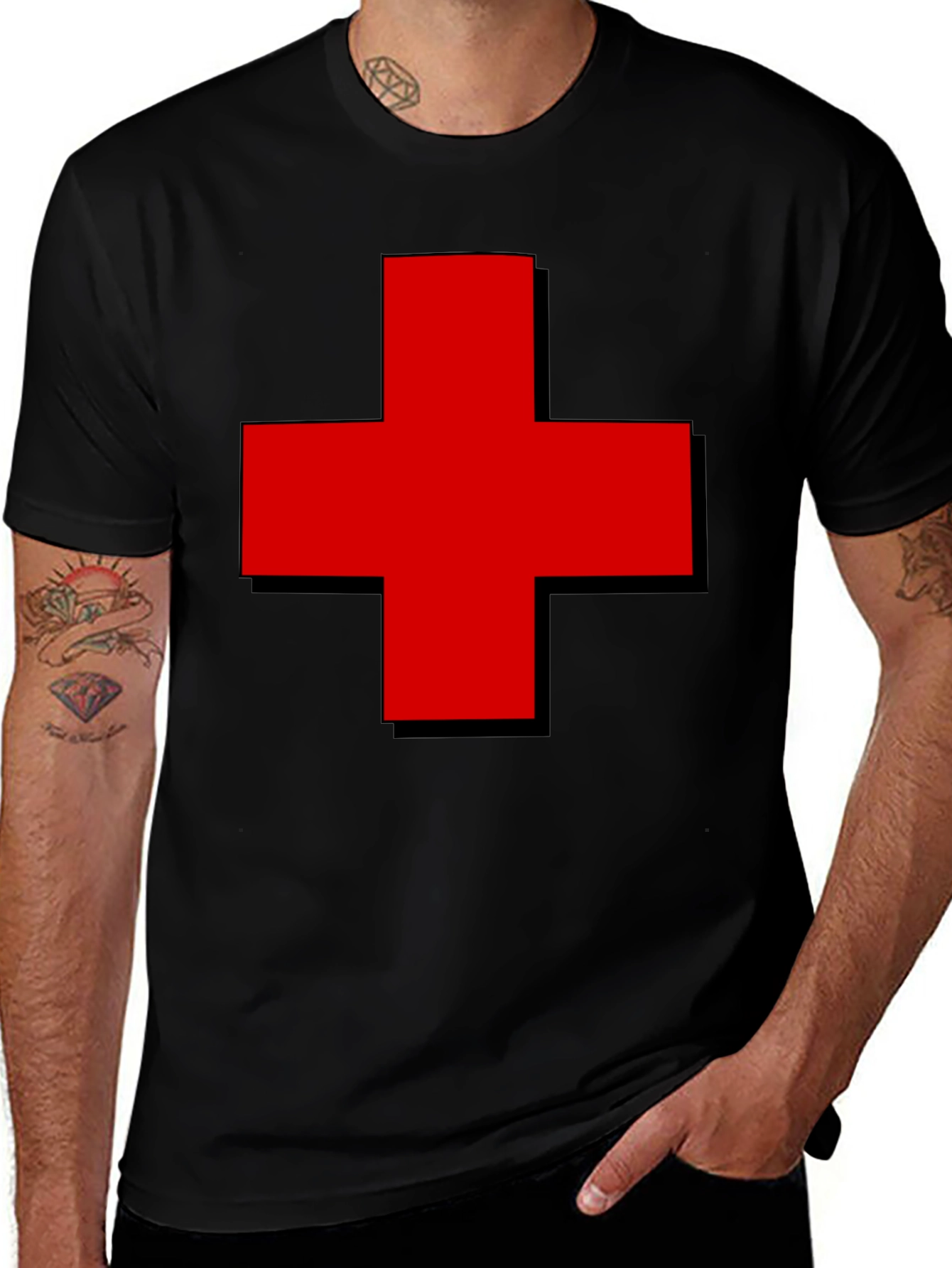 Bold Red Cross Graphic Tee - Classic Casual Comfort