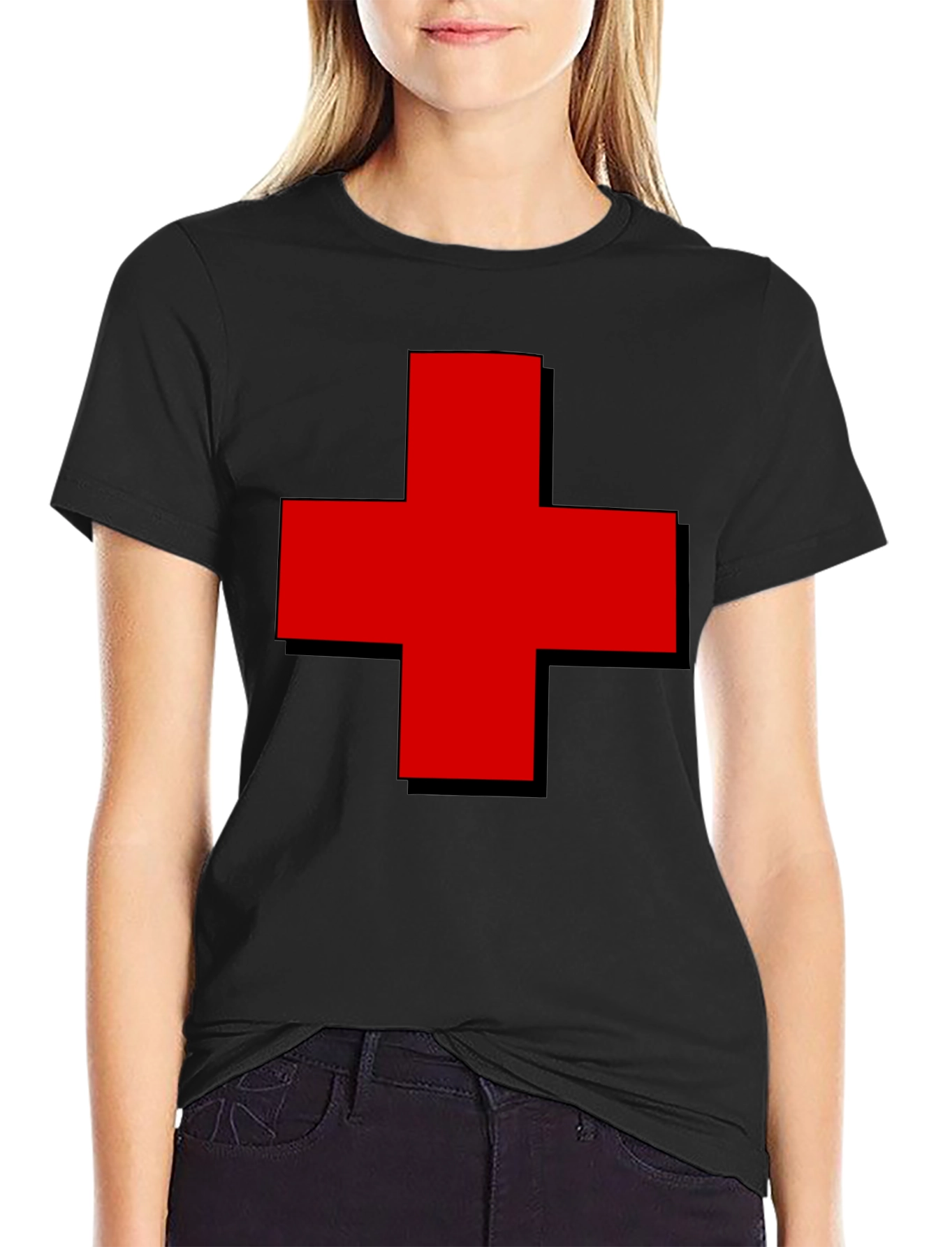 Bold Red Cross Graphic Tee - Classic Casual Comfort