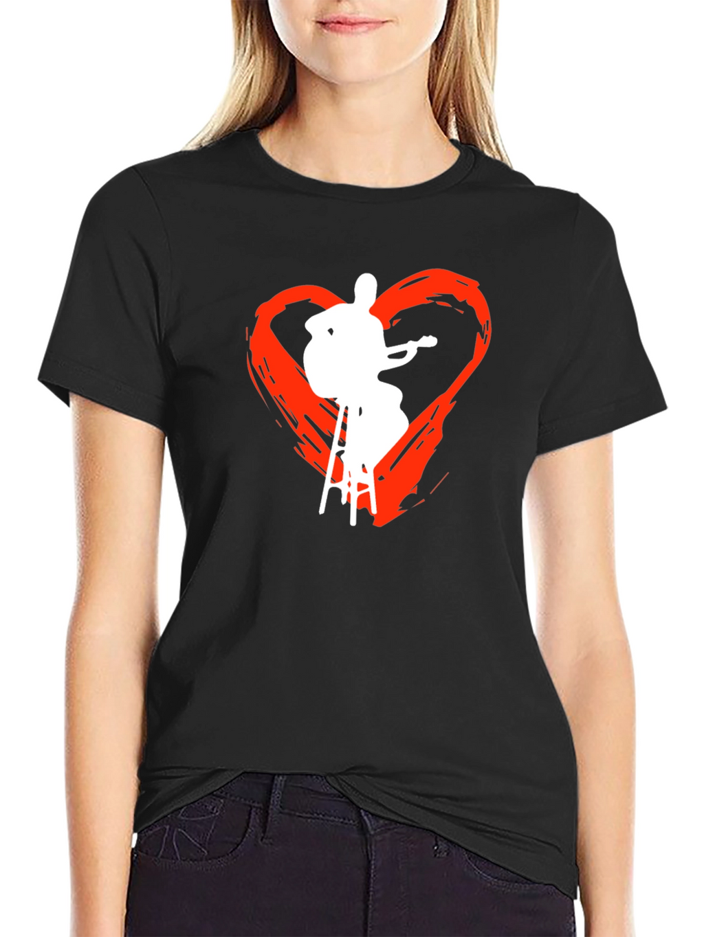 Guitarist Heart Graphic Tee - Black Cotton T-Shirt