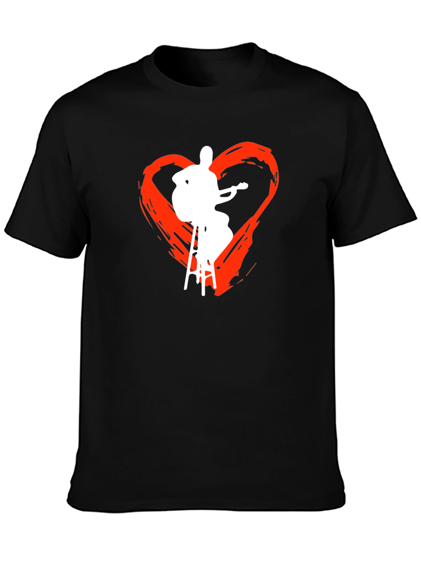 Guitarist Heart Graphic Tee - Black Cotton T-Shirt
