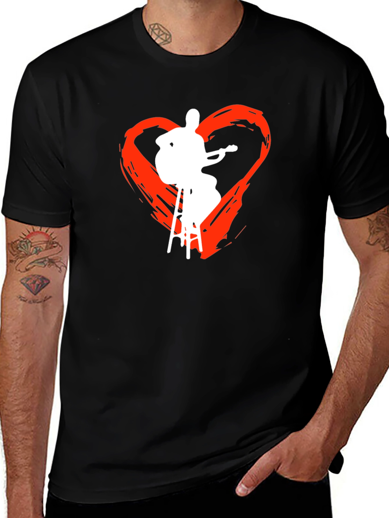 Guitarist Heart Graphic Tee - Black Cotton T-Shirt