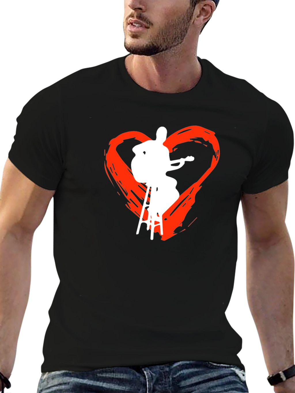 Guitarist Heart Graphic Tee - Black Cotton T-Shirt