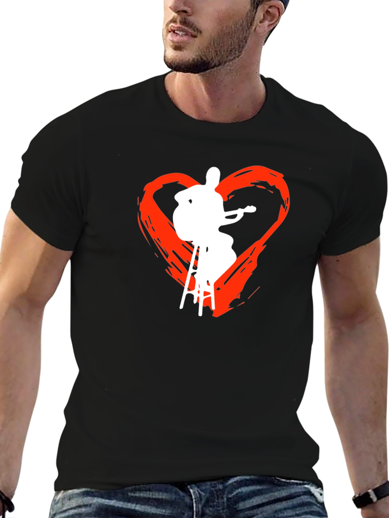 Guitarist Heart Graphic Tee - Black Cotton T-Shirt