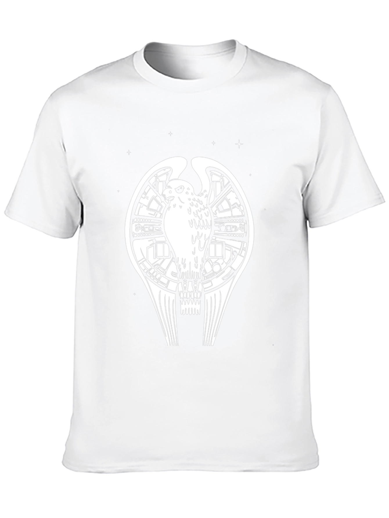 Sci-Fi Bird Graphic Tee - Black Cotton T-Shirt