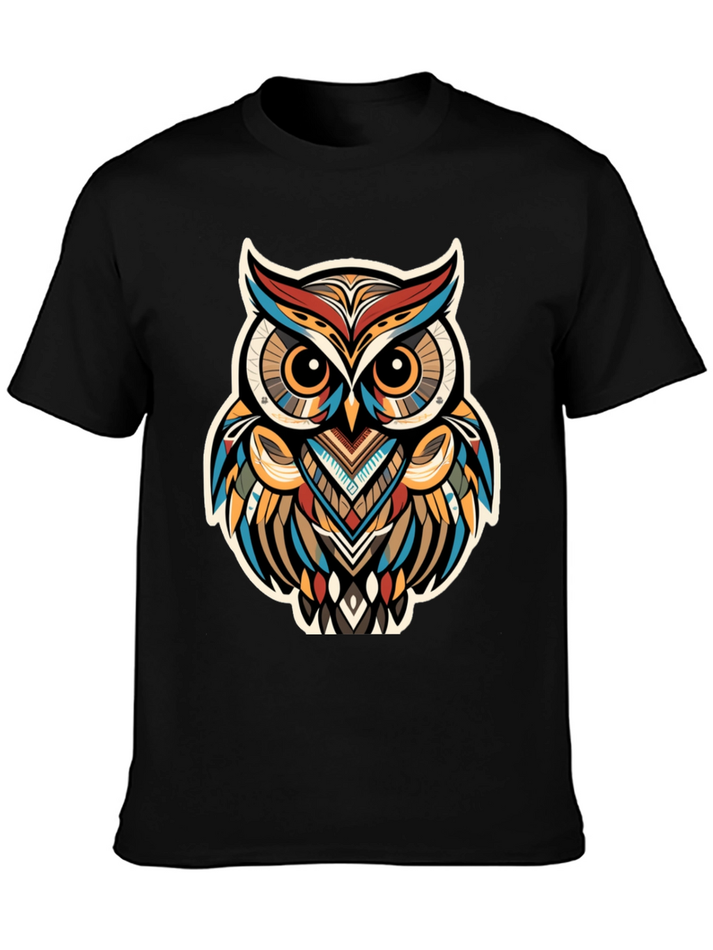 Tribal Owl Graphic Print Black T-Shirt