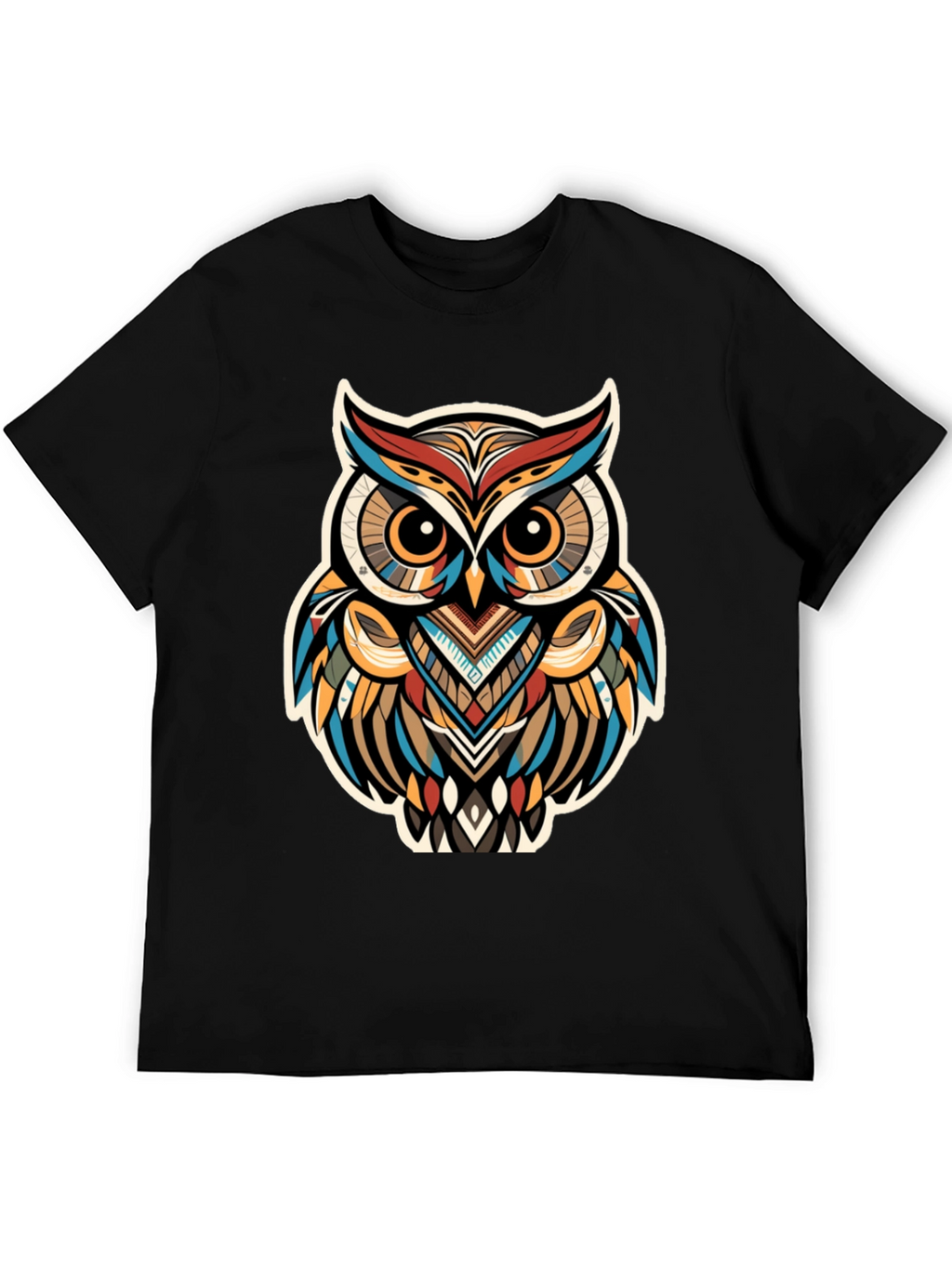 Tribal Owl Graphic Print Black T-Shirt