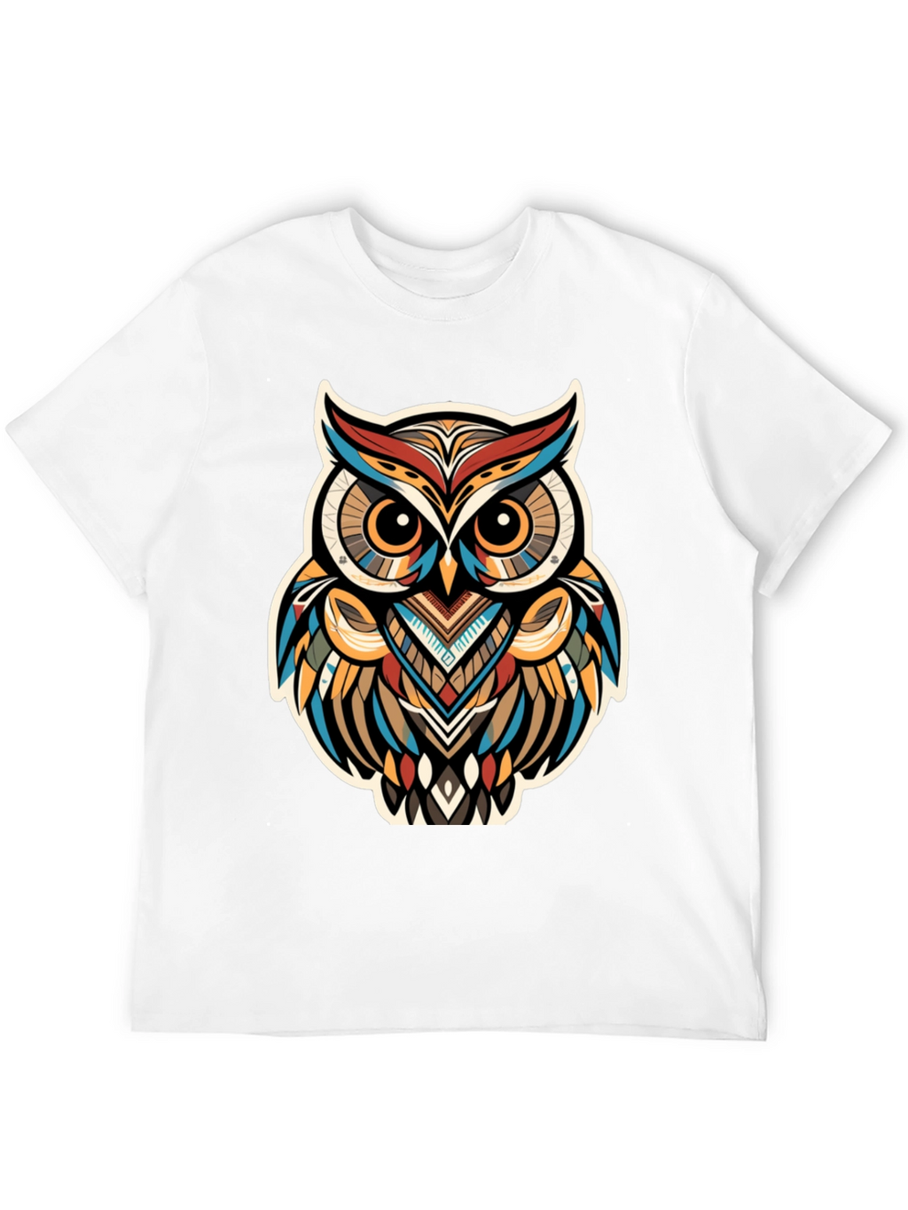 Tribal Owl Graphic Print Black T-Shirt