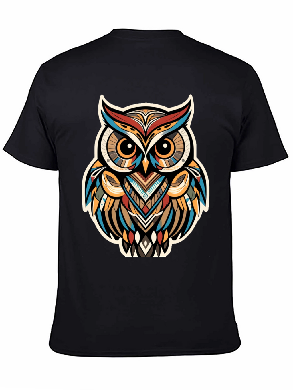 Tribal Owl Graphic Print Black T-Shirt