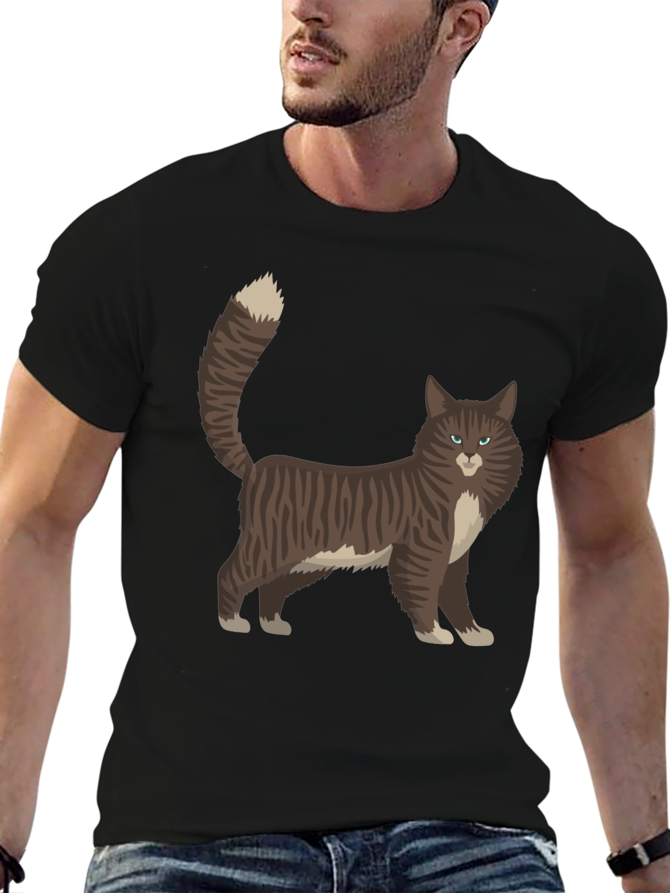 Cat Graphic Tee - Black Casual T-Shirt