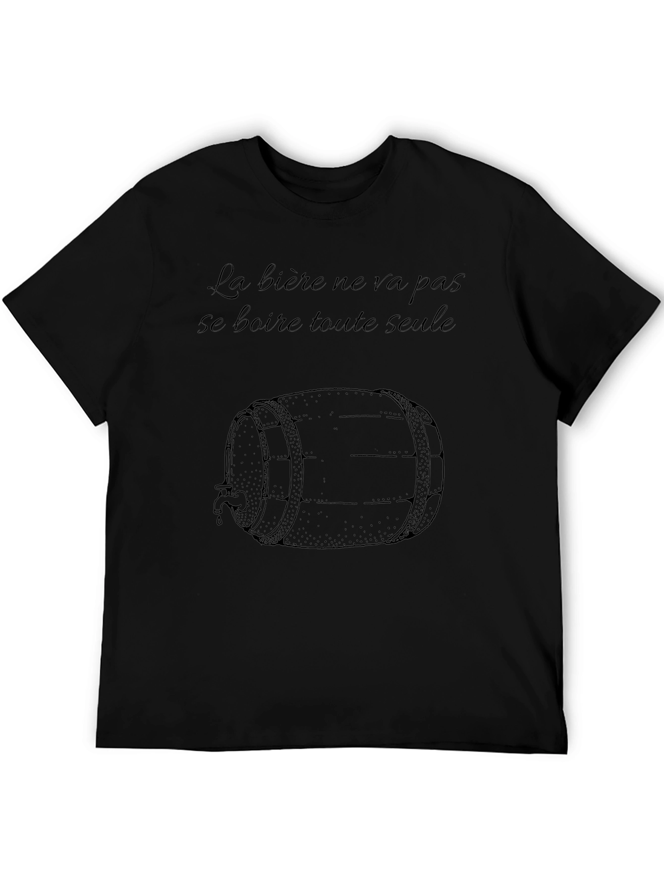 Humorous Beer Barrel Graphic Black T-Shirt