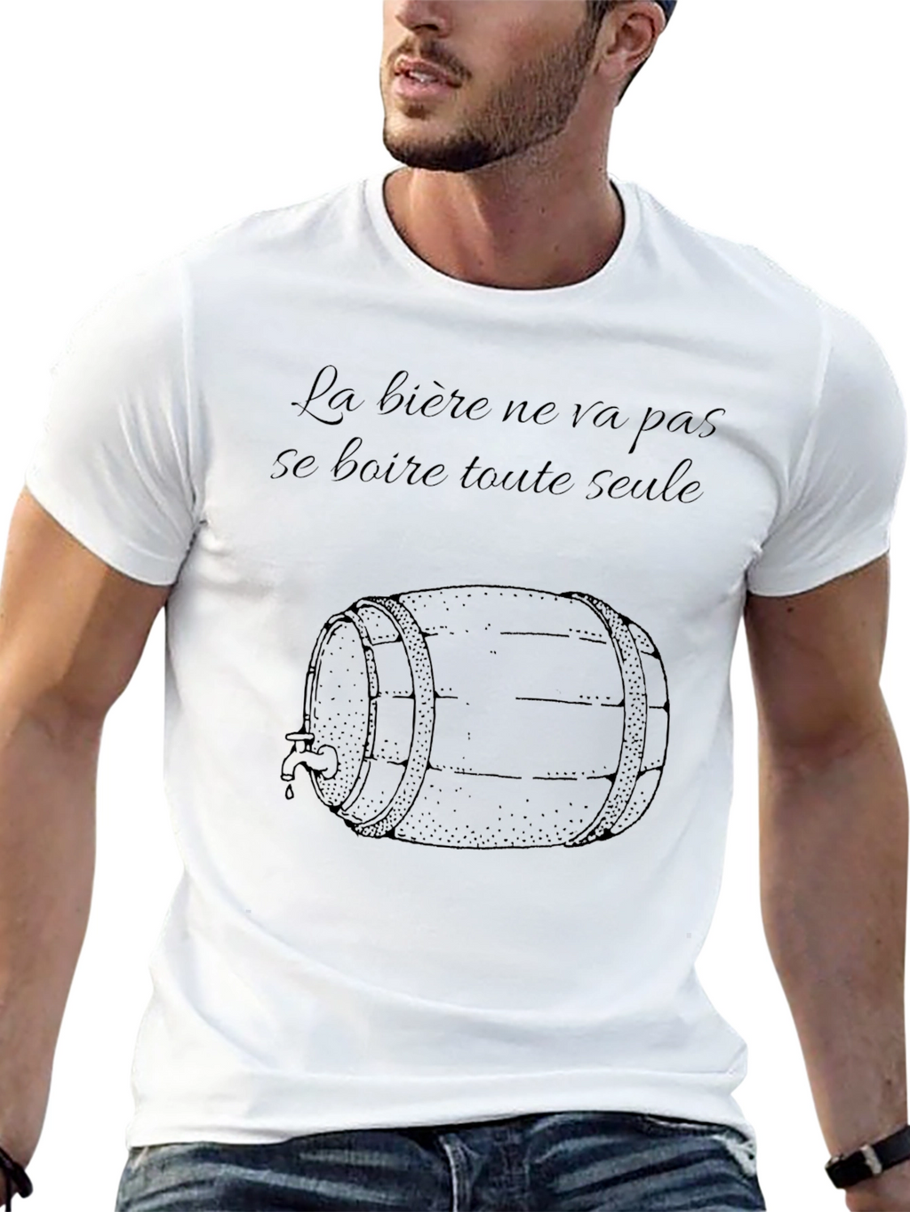 Humorous Beer Barrel Graphic Black T-Shirt