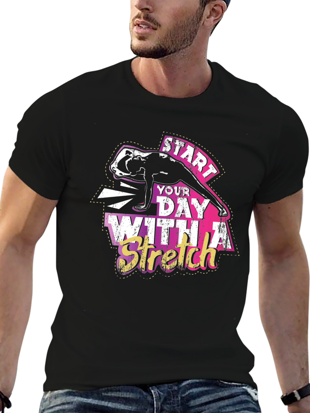Start Your Day With A Stretch Black T-Shirt