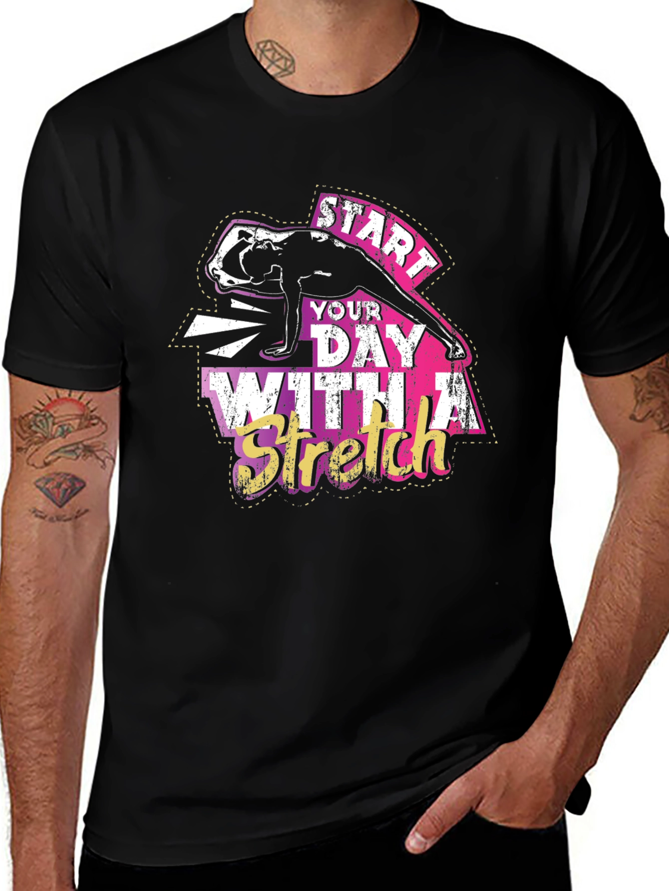 Start Your Day With A Stretch Black T-Shirt
