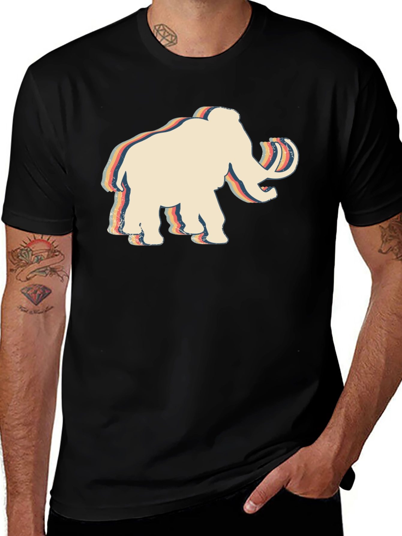 Retro Mammoth Graphic T-Shirt - Black