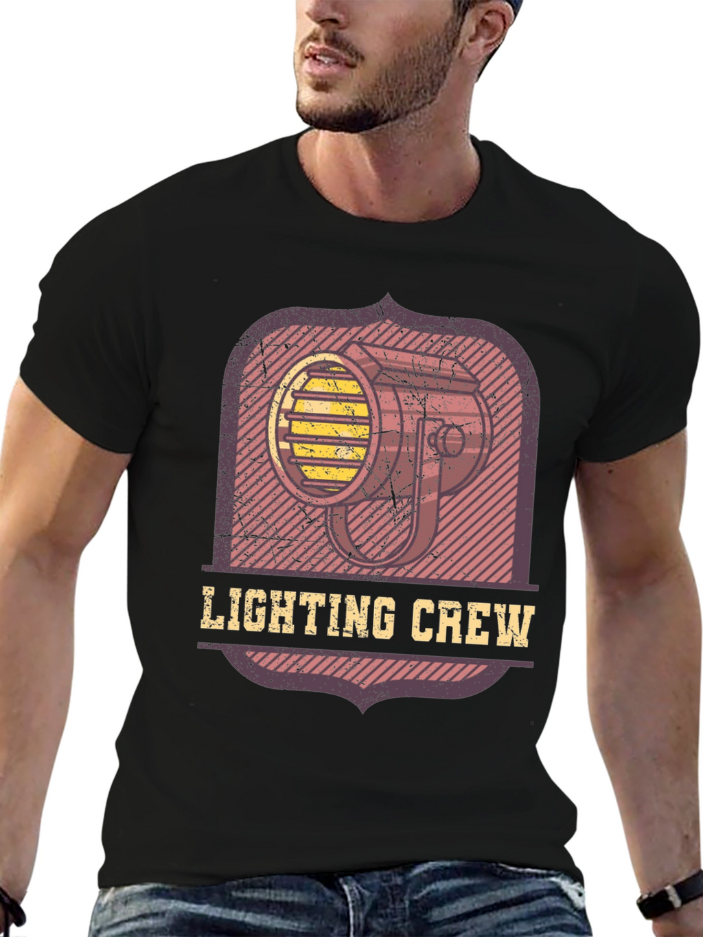 Lighting Crew Graphic Tee - Black Cotton T-Shirt
