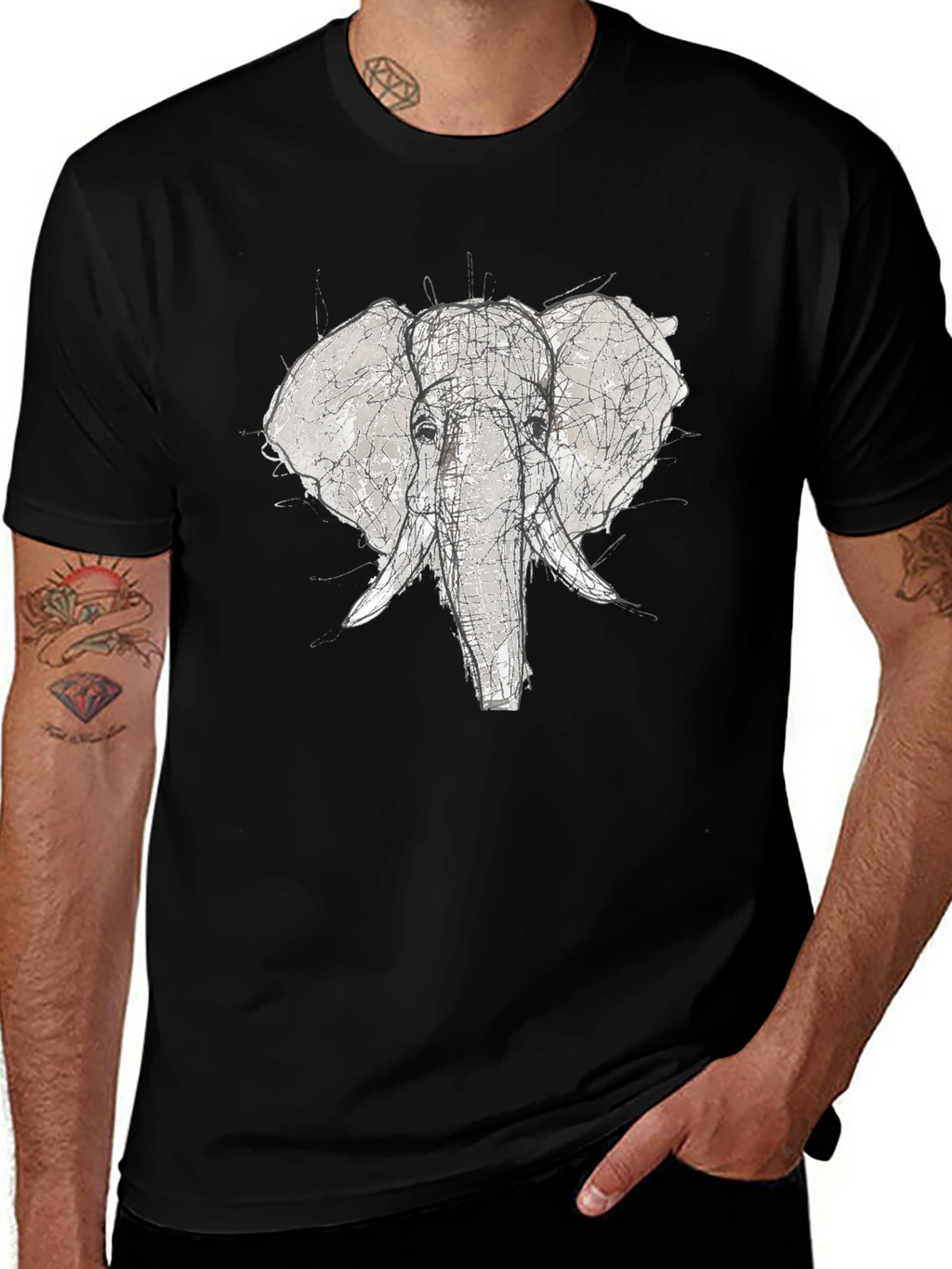 Elephant Sketch Graphic Tee - Black