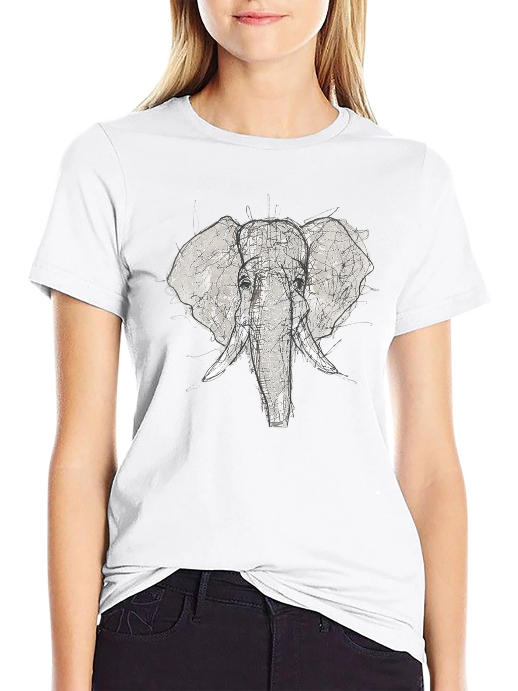 Elephant Sketch Graphic Tee - Black