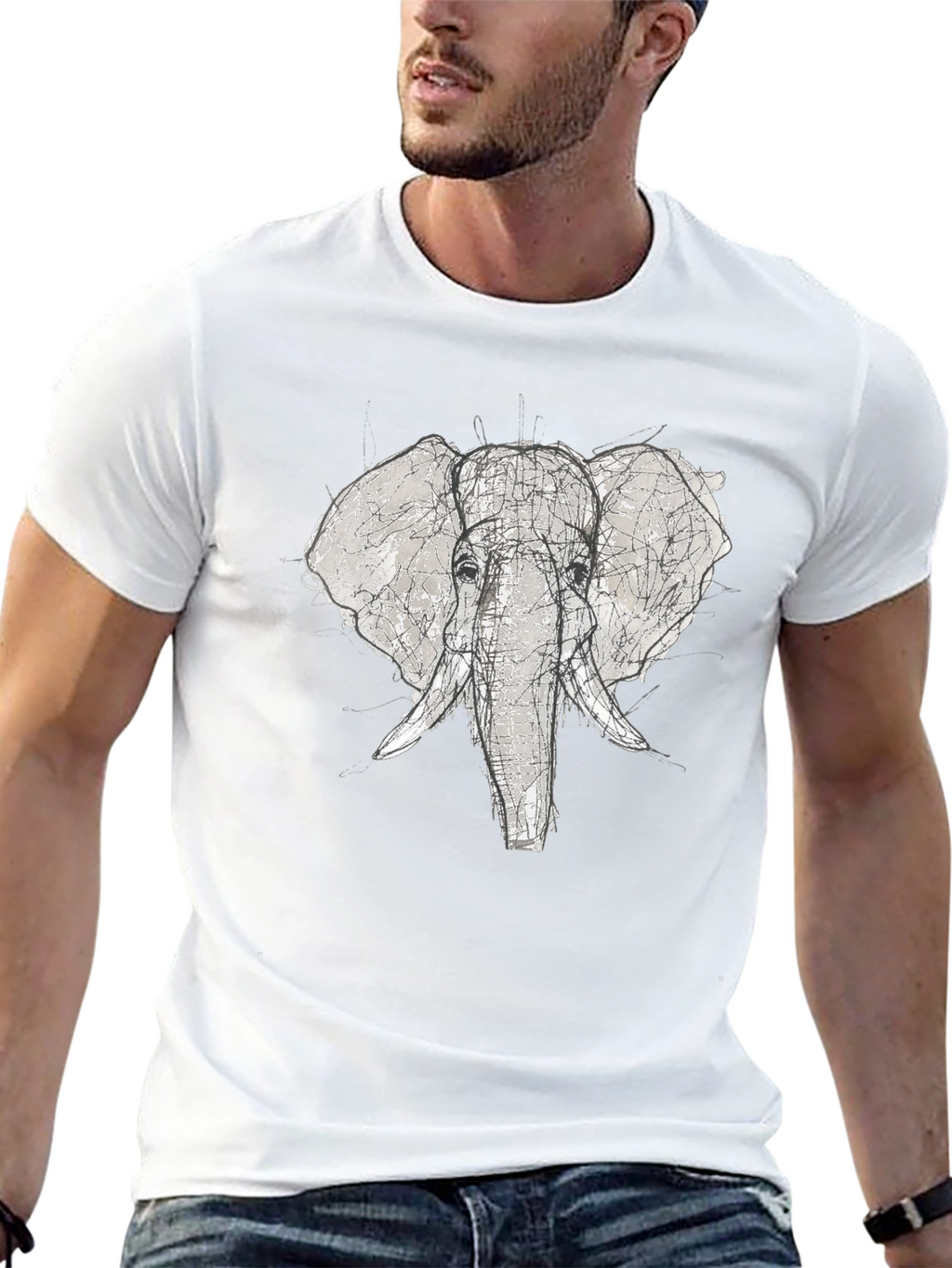 Elephant Sketch Graphic Tee - Black