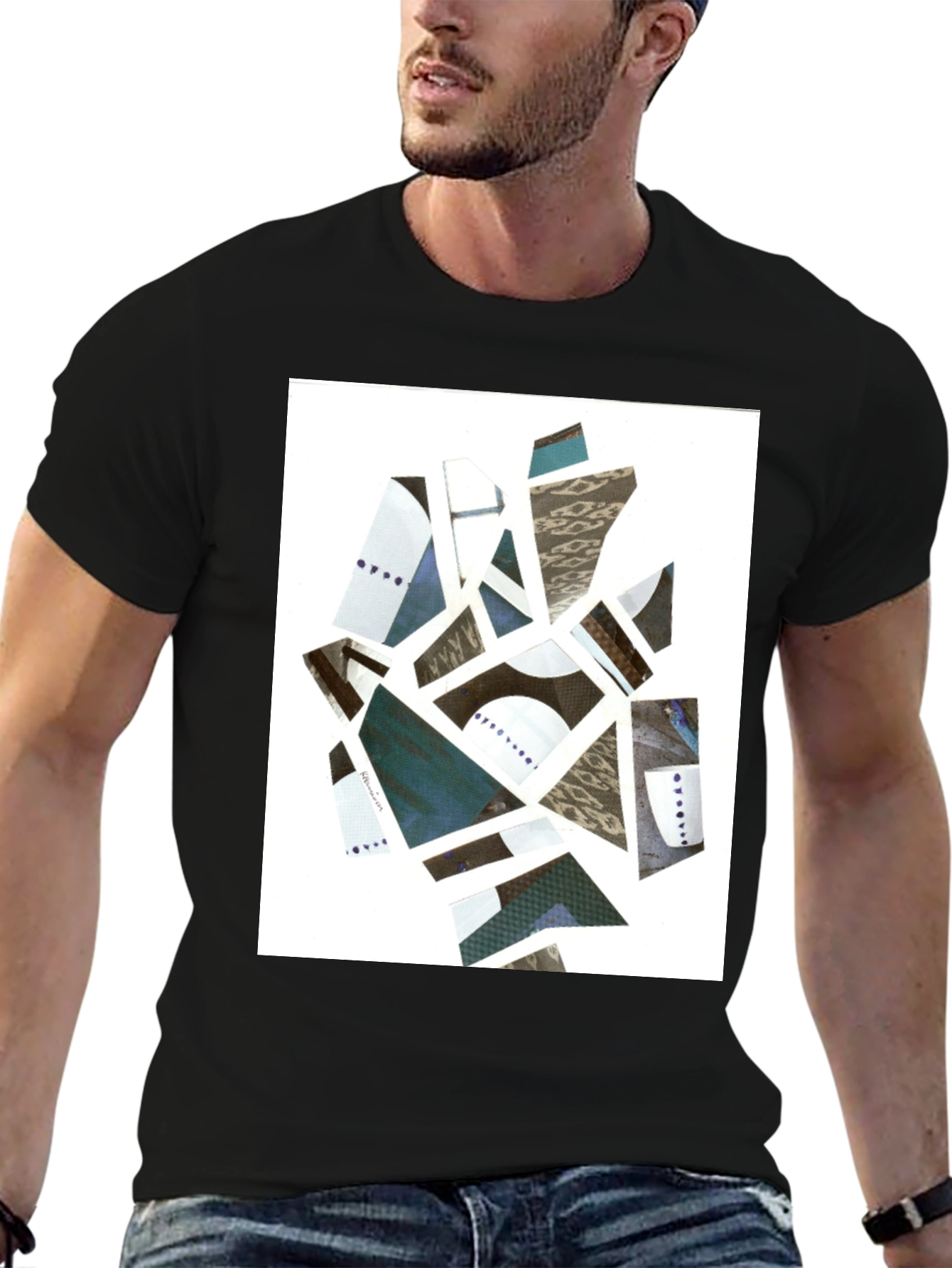Abstract Geometric Collage Tee - Modern Art Shirt