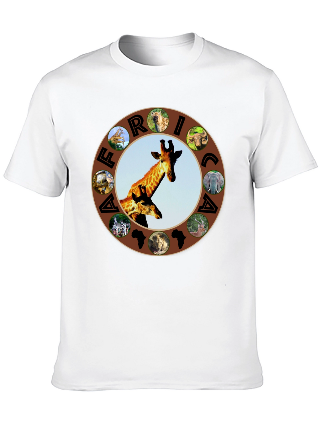 Africa Animals Graphic Tee - Black Crew Neck T-Shirt