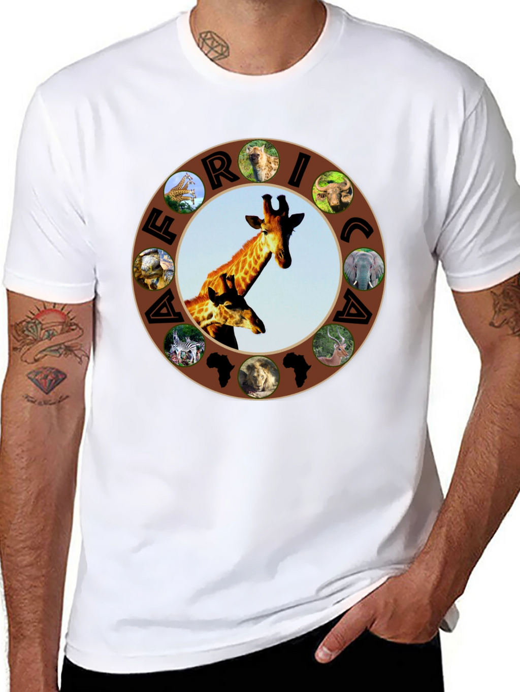 Africa Animals Graphic Tee - Black Crew Neck T-Shirt