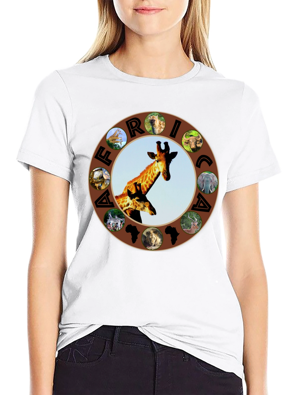 Africa Animals Graphic Tee - Black Crew Neck T-Shirt