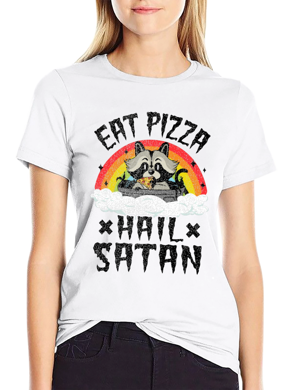 Eat Pizza Hail Satan Raccoon T-Shirt
