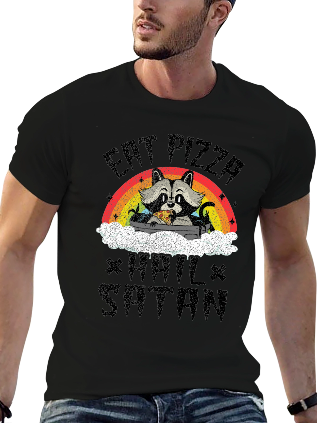 Eat Pizza Hail Satan Raccoon T-Shirt
