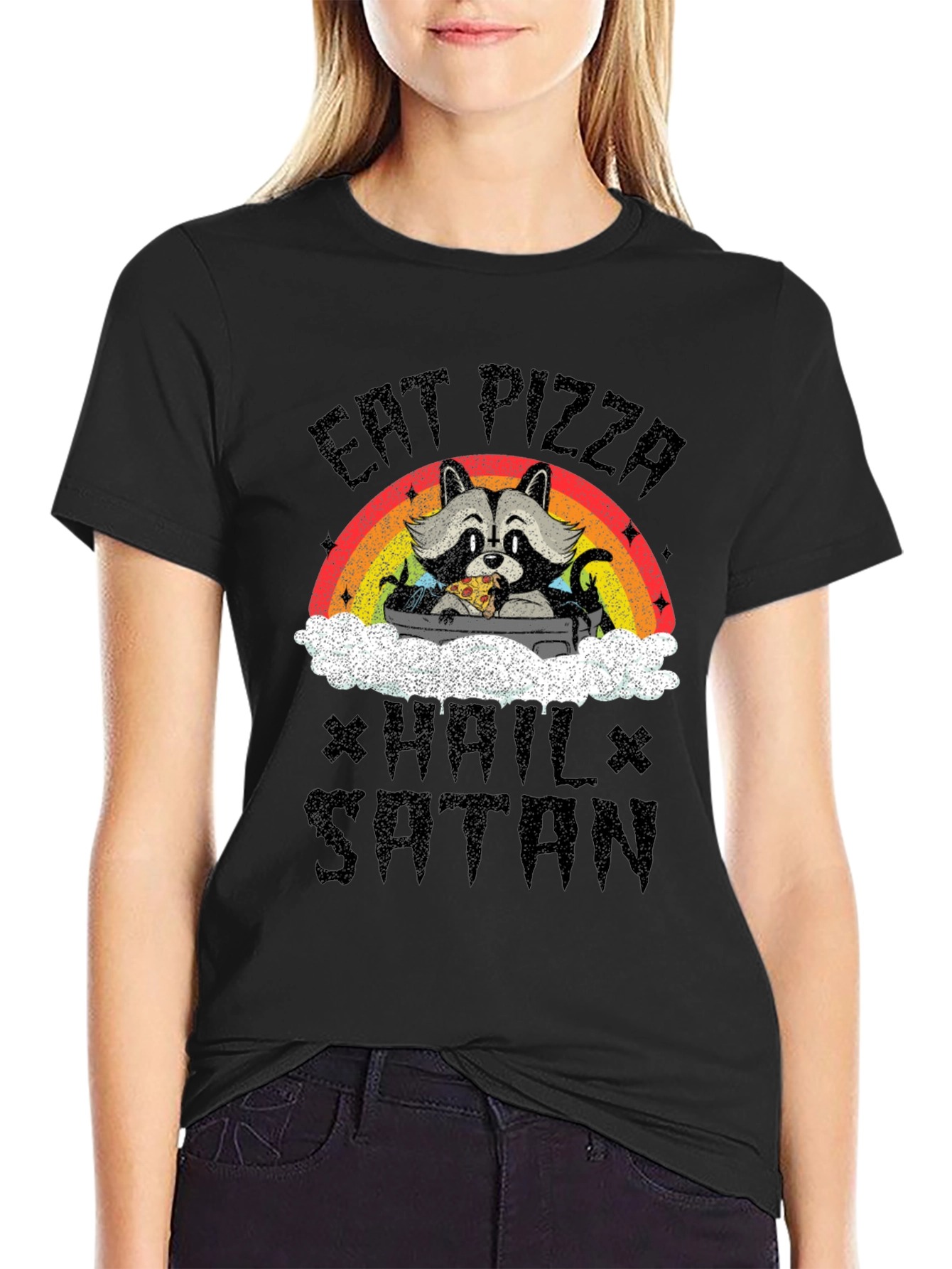 Eat Pizza Hail Satan Raccoon T-Shirt