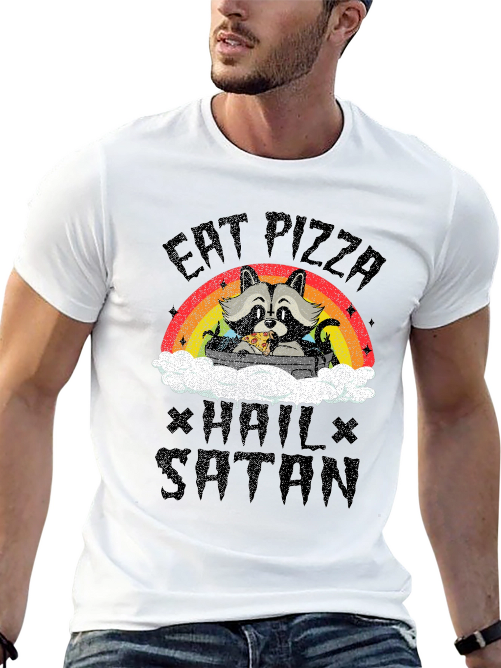 Eat Pizza Hail Satan Raccoon T-Shirt