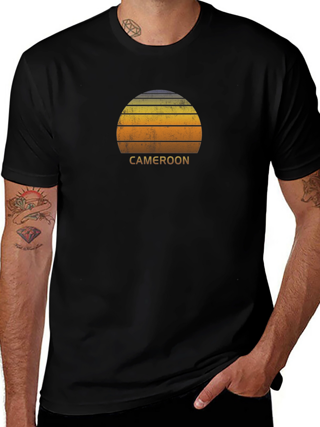 Cameroon Sunset Graphic Tee - Black Cotton T-Shirt